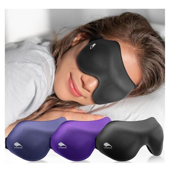 NEW Set of 3 Facemoon Sleep Masks Black Purple Blue Adjustable Deep Eye Cups - Picture 1 of 6